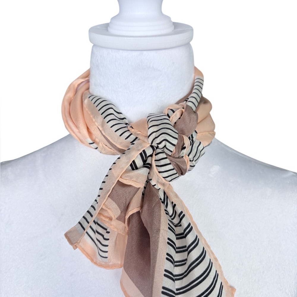 VTG Anne Klein Geometric Stripe Color Block Silk Rectangular Skinny Scarf Sz S M